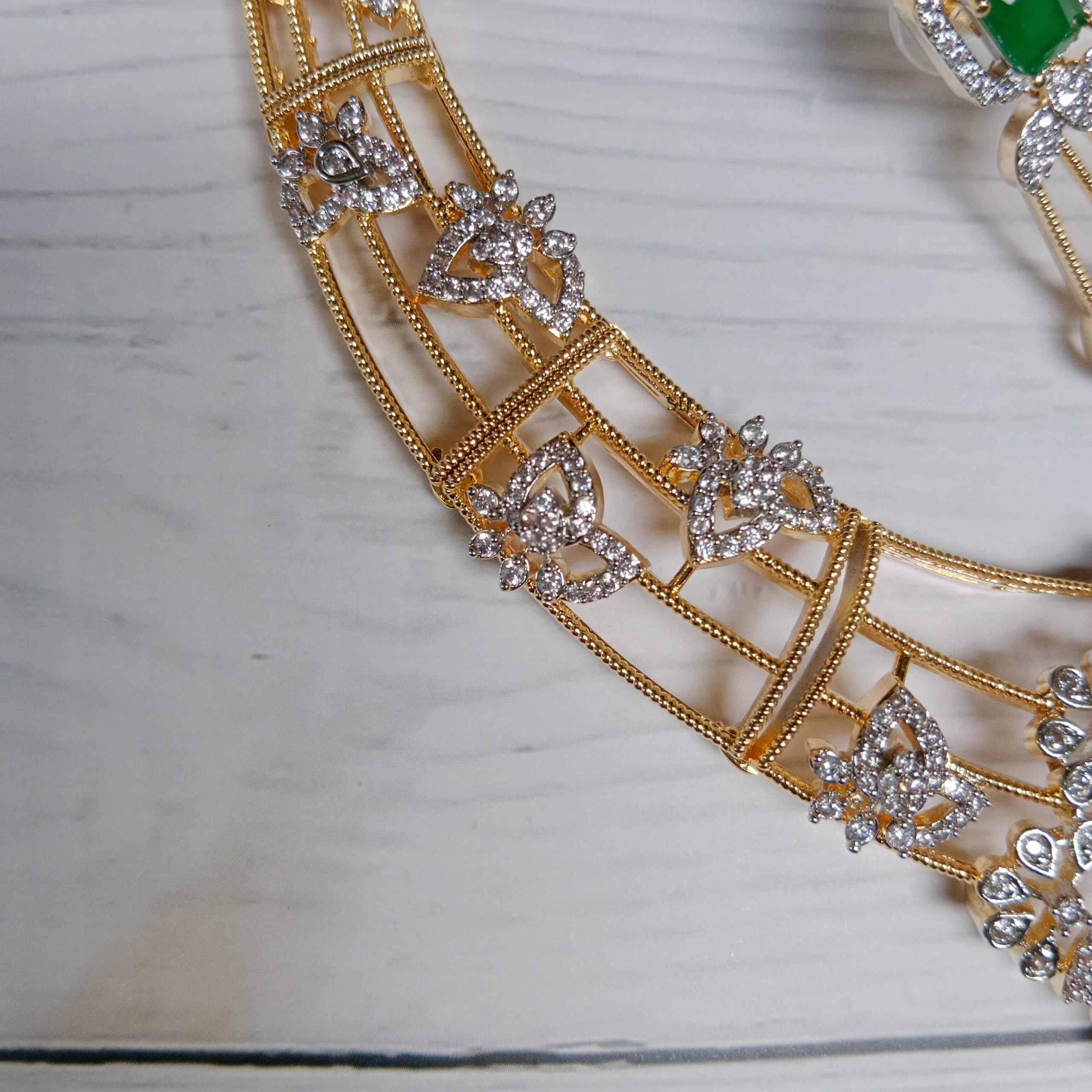 Gold Plated Multi Stone Hasli Design Necklace