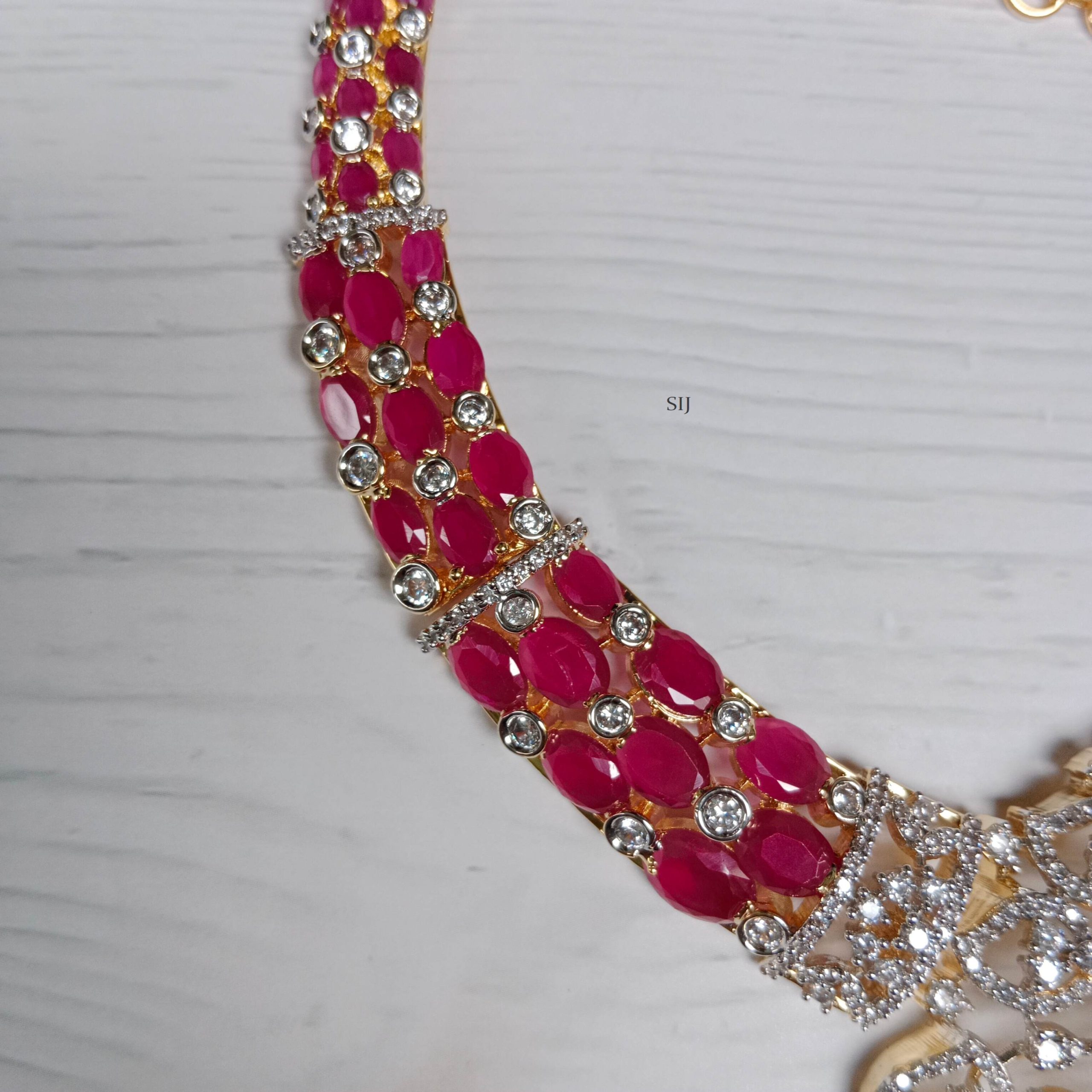 Artificial Ruby Necklace with Diamond Pendant