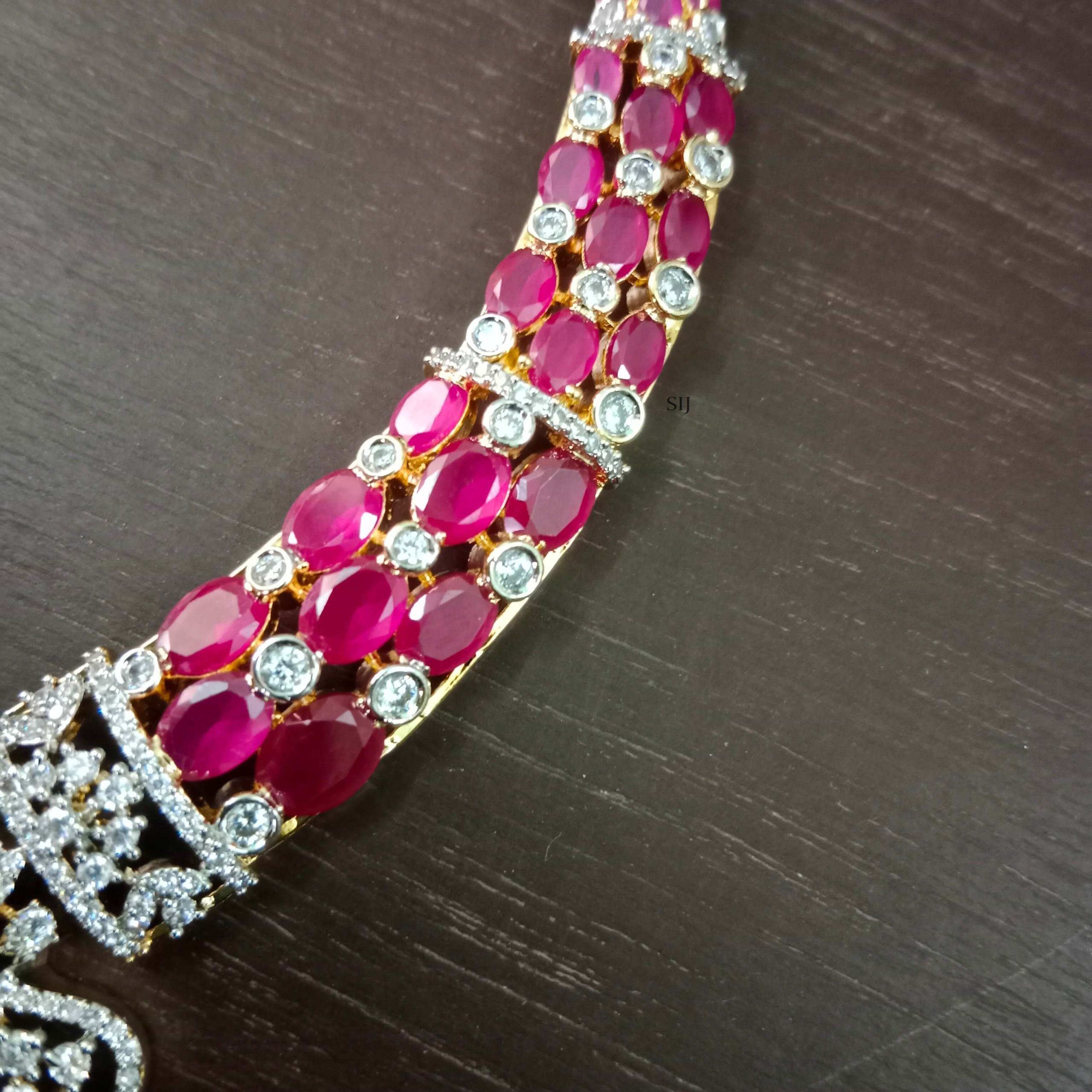 Artificial Ruby Necklace with Diamond Pendant