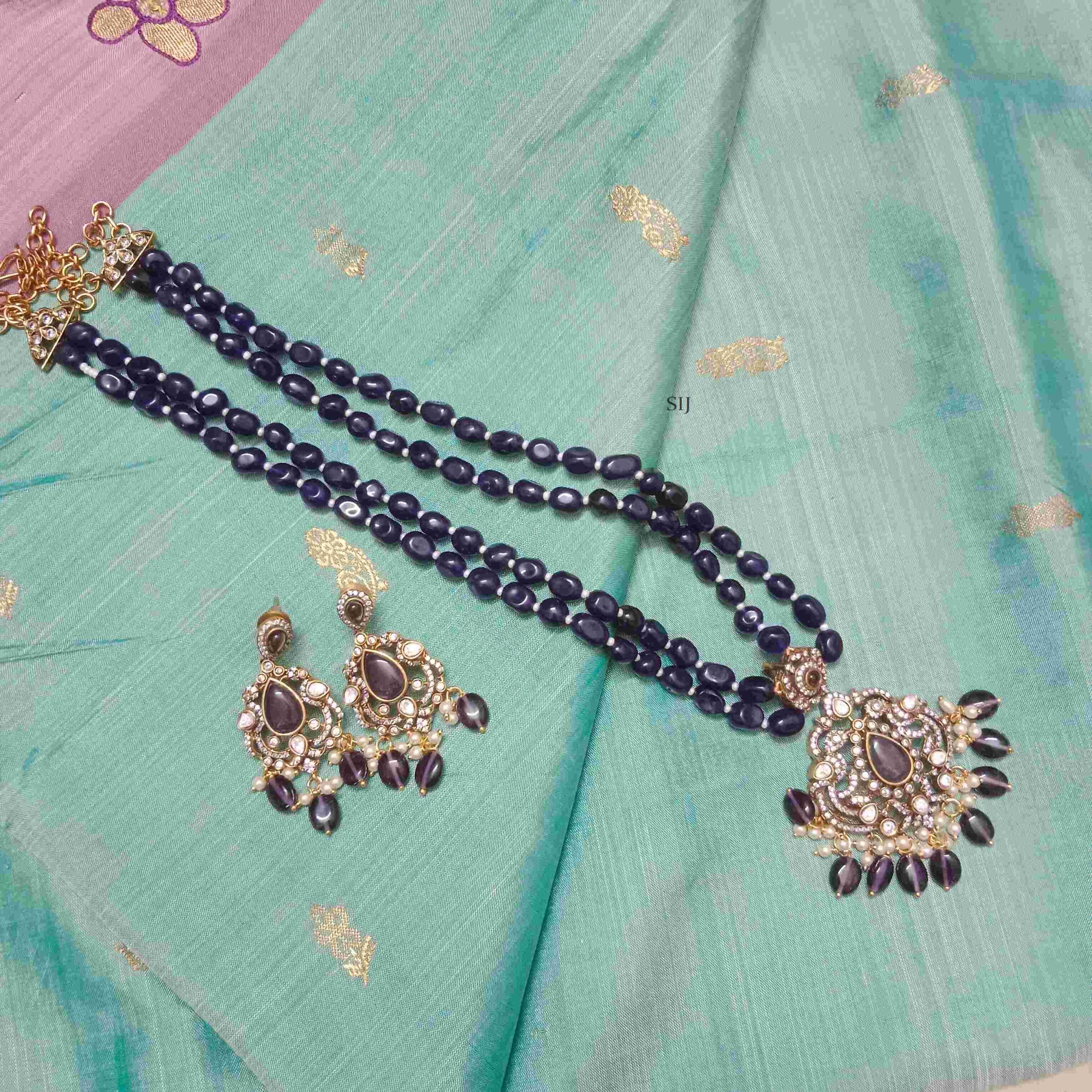 Artificial Purple Beads Victorian Pendant Haram