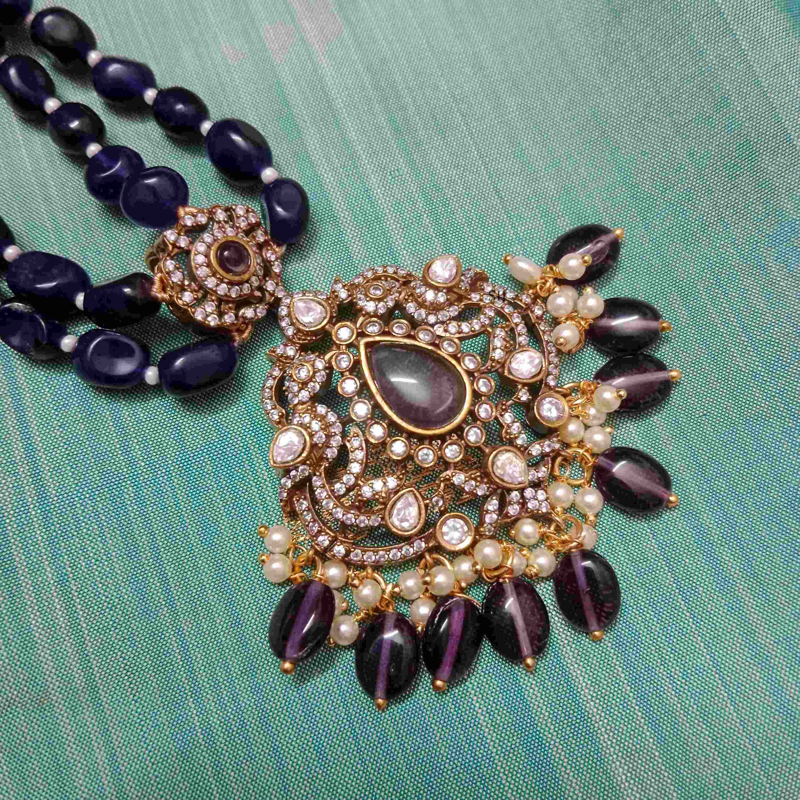 Artificial Purple Beads Victorian Pendant Haram