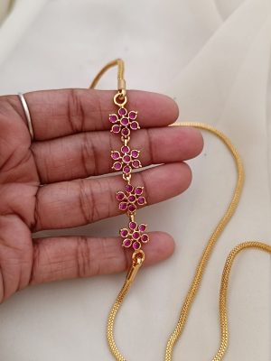 Imitation Ruby Stones Round Flowers Mugappu Chain