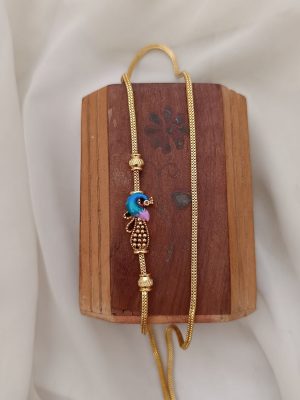 Gold Plated Peacock Enamel Mugappu Chain