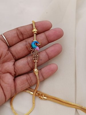 Gold Plated Peacock Enamel Mugappu Chain