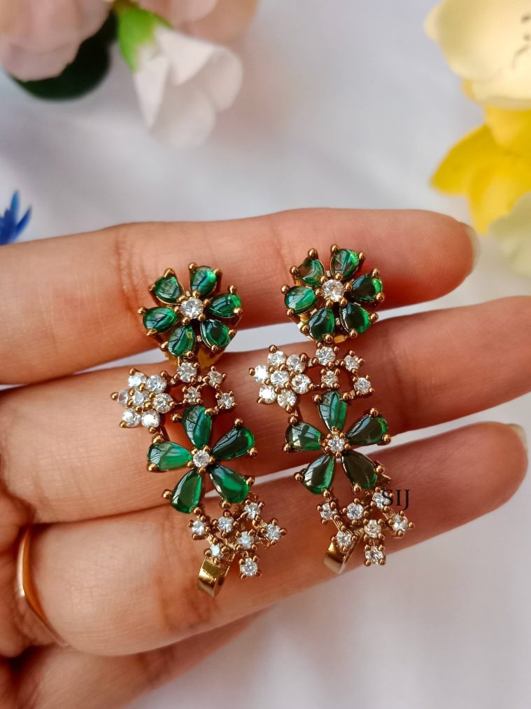 Emerald Flower And AD Long Earrings