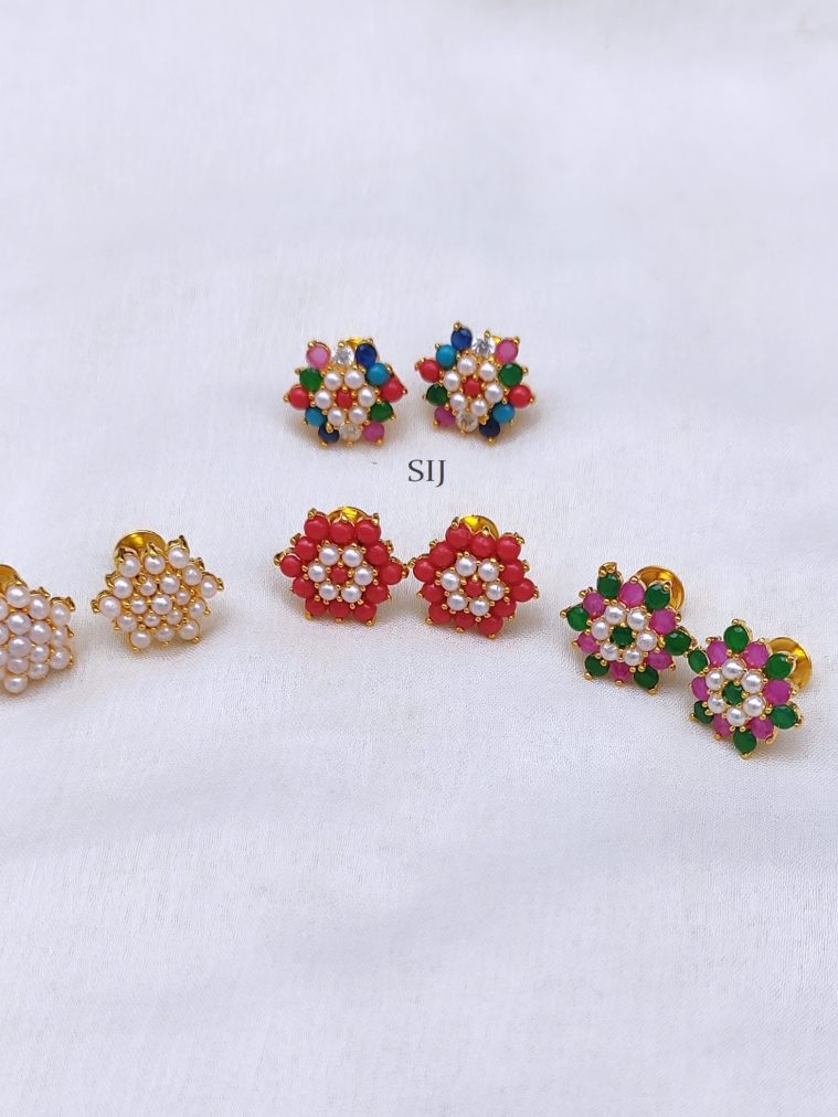 Imitation Round Flower Design Pearl Ear Studs