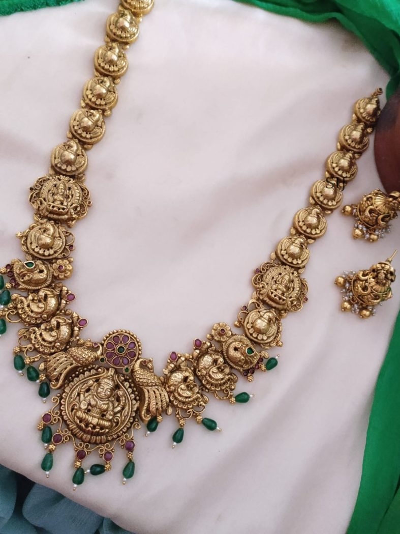 Traditional Lakshmi and Peacock Long Necklace