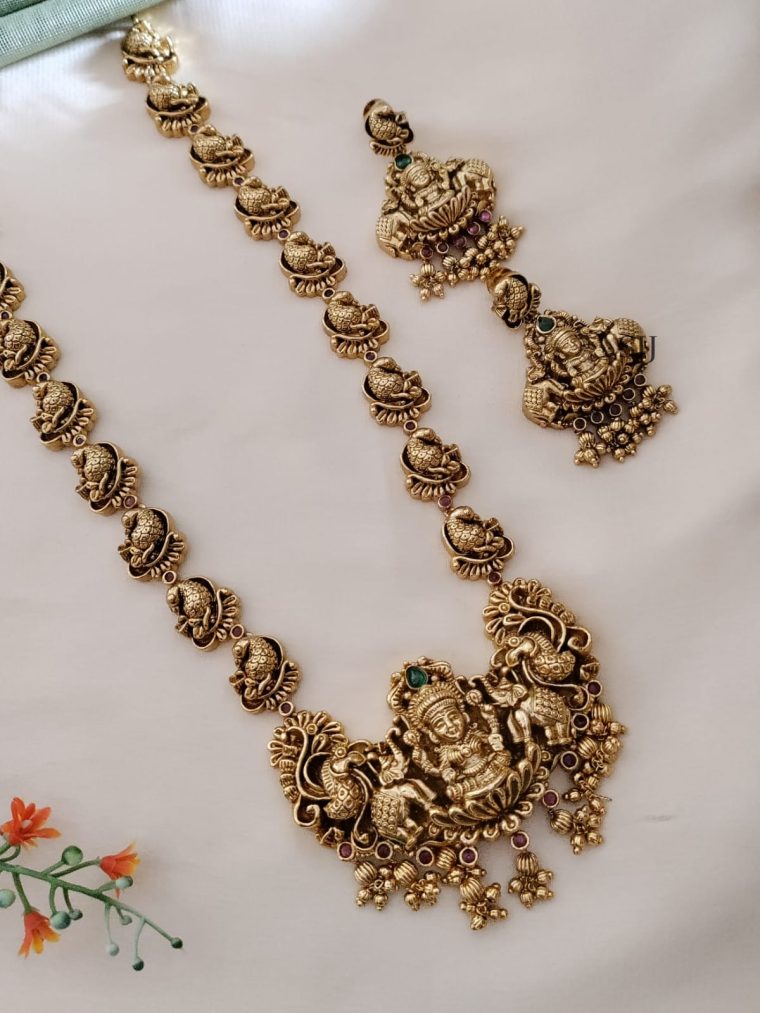 Imitation Lakshmi and Peacock Long Necklace