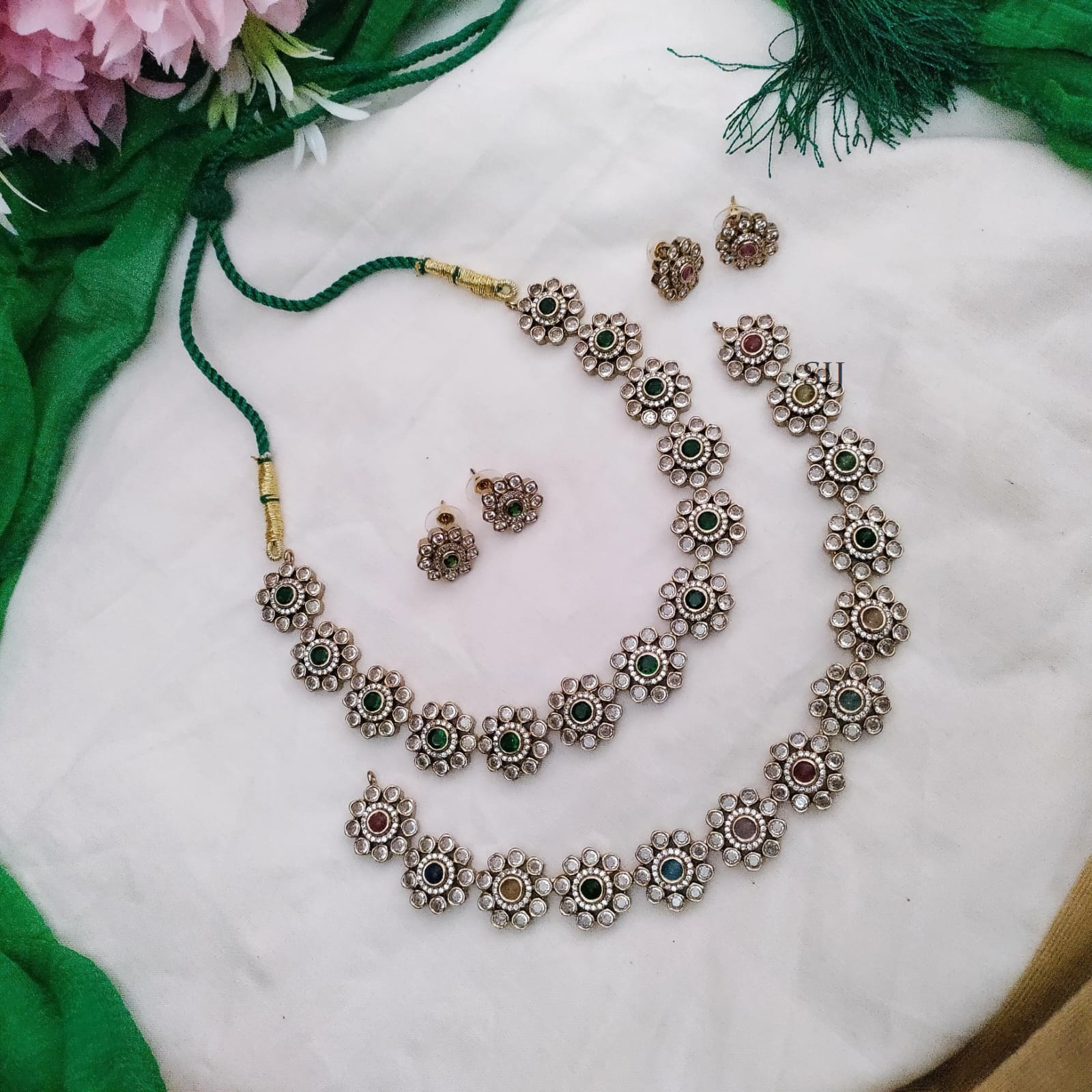 Imitation Flower Design Kundan Stone Necklace