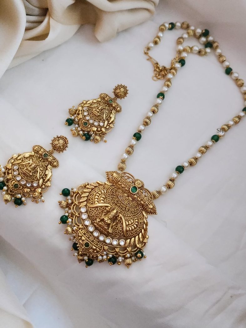 Traditional Pearls Long Necklace with Lakshmi Pendant