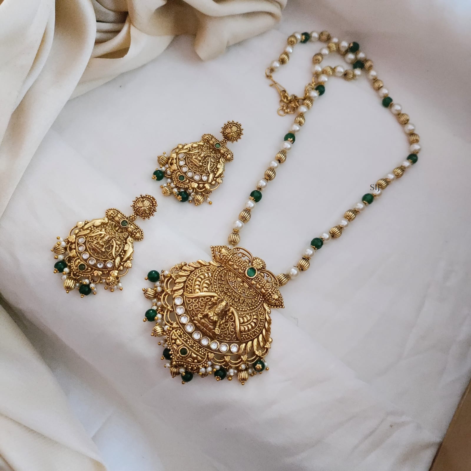 Traditional Pearls Long Necklace with Lakshmi Pendant
