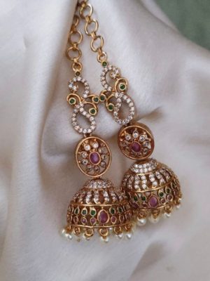 Imitation Multi Stones Jhumkas with Maatals