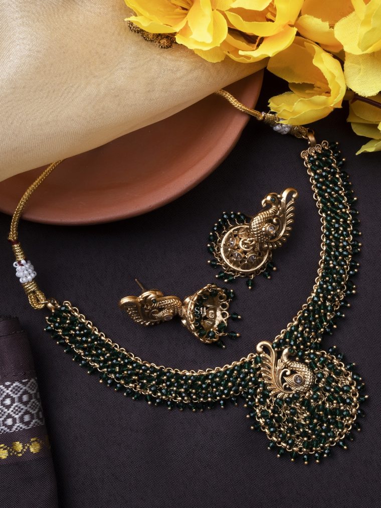 Imitation Green Beads Mayurakshi Pendant Necklace