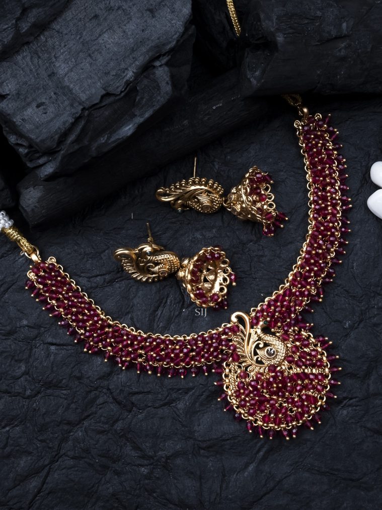 Gold Plated Red Mayurakshi Pendant Necklace