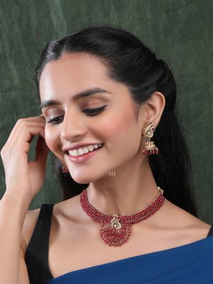 Gold Plated Red Mayurakshi Pendant Necklace