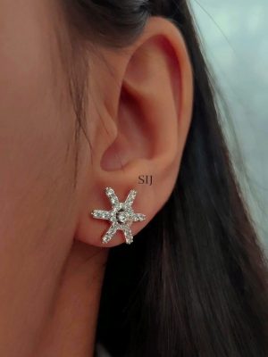 Sterling Silver Based AD Studded Star Design Attractive Studs