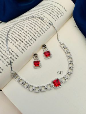 Classic Silver Plated American Diamond Necklace Set