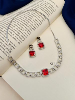 Classic Silver Plated American Diamond Necklace Set