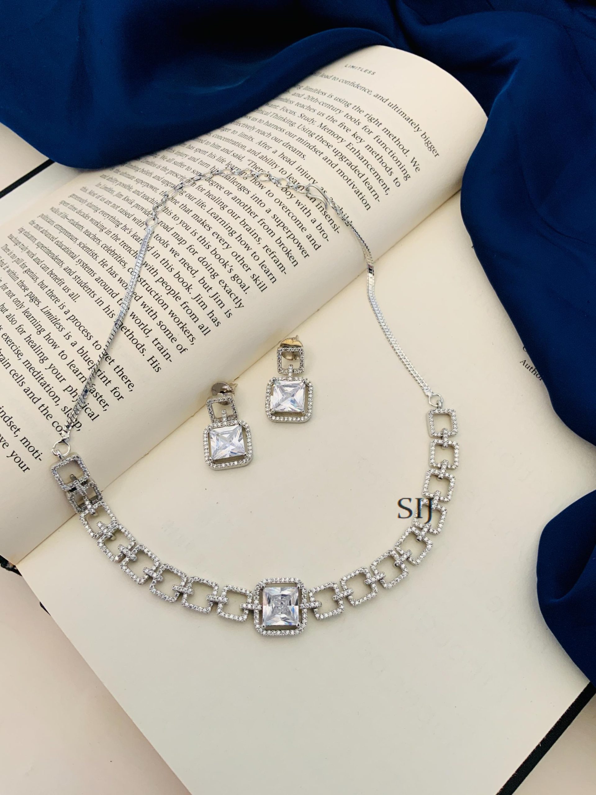 Classic Silver Plated American Diamond Necklace Set