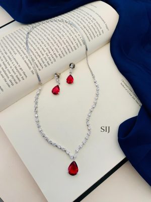 Artificial Silver Plated Drop American Diamond Necklace Set