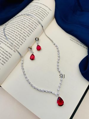 Artificial Silver Plated Drop American Diamond Necklace Set