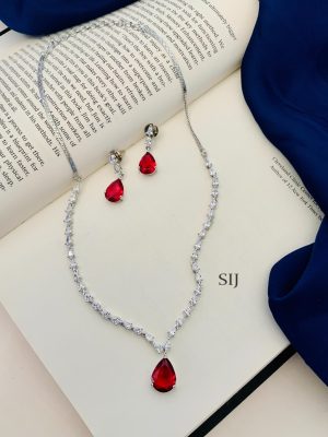 Artificial Silver Plated Drop American Diamond Necklace Set