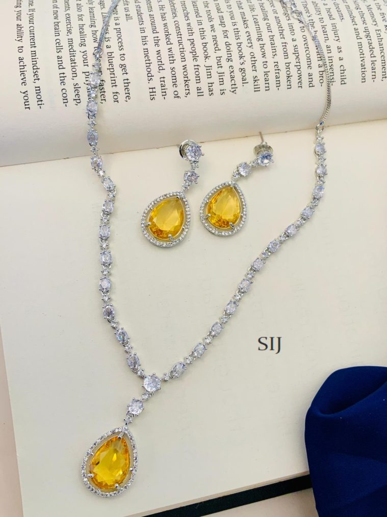 Party wear Silver Plated American Diamond Necklace Set