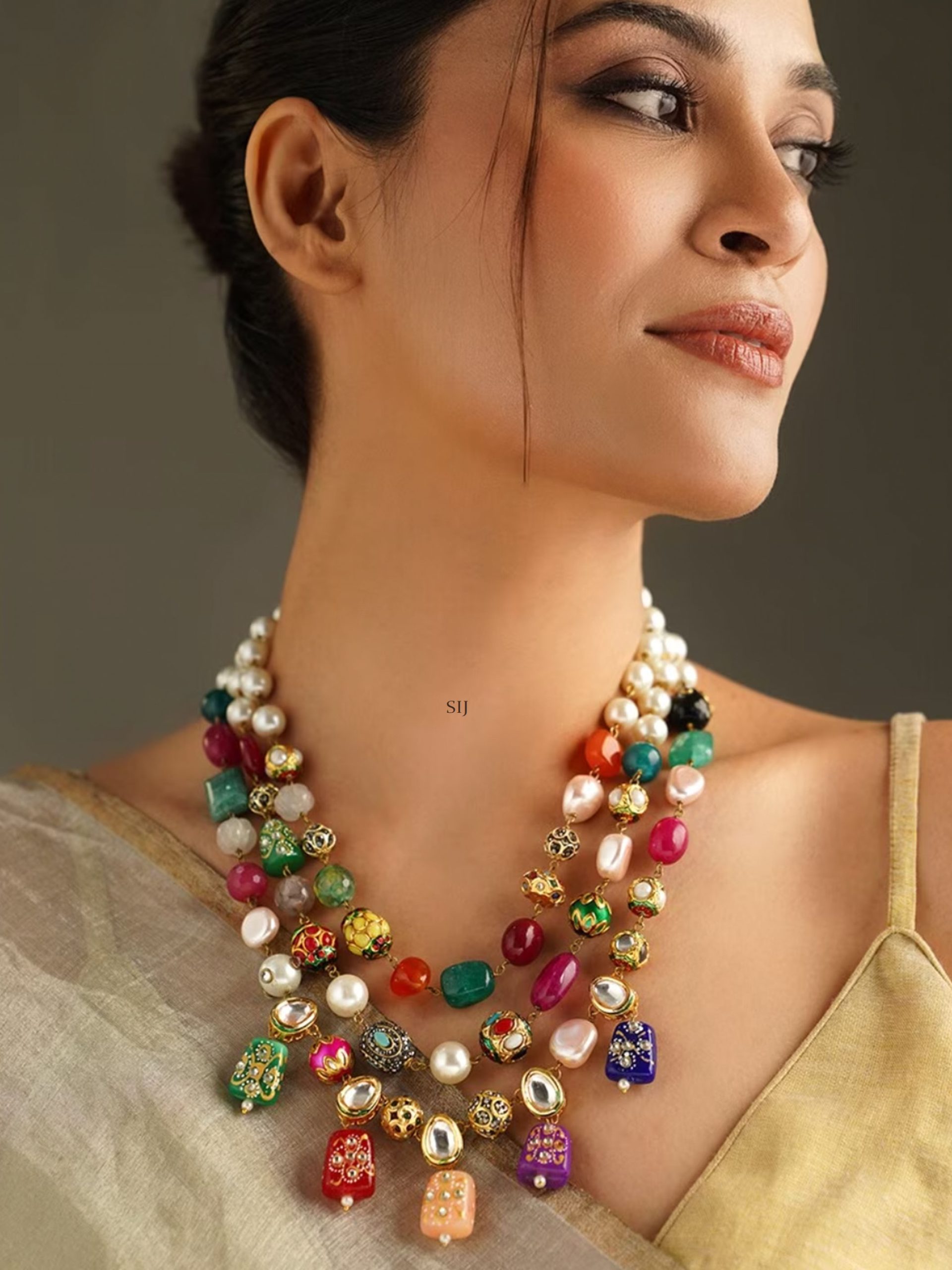 Multi Color Beads Navaratna Kundan Mala