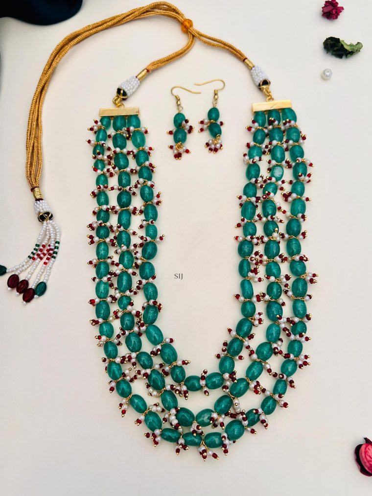 Imitation Jaipur Emerald Beads and Pearl Beaded Mala