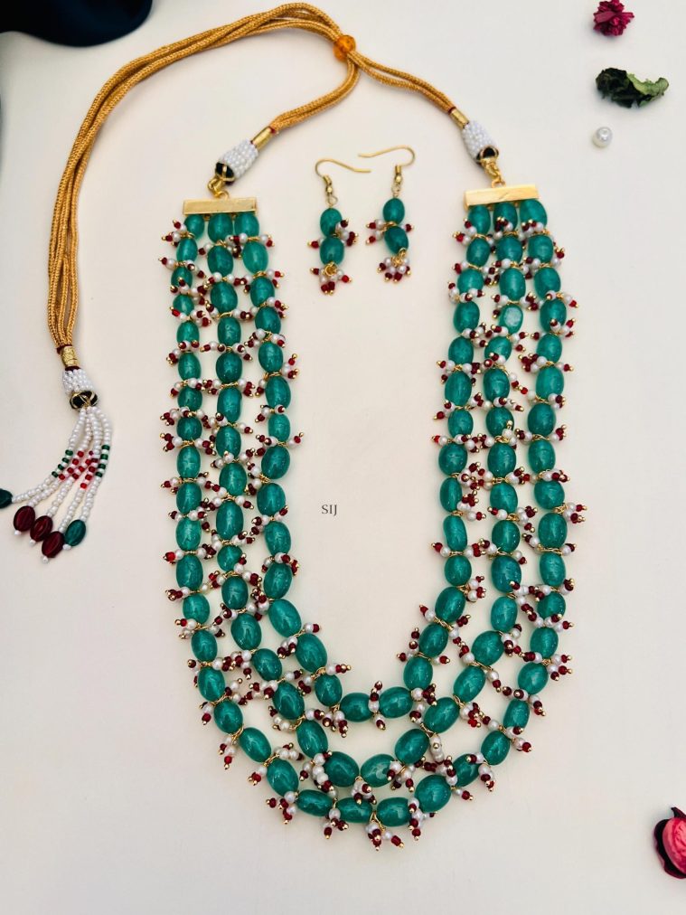 Imitation Jaipur Emerald Beads and Pearl Beaded Mala