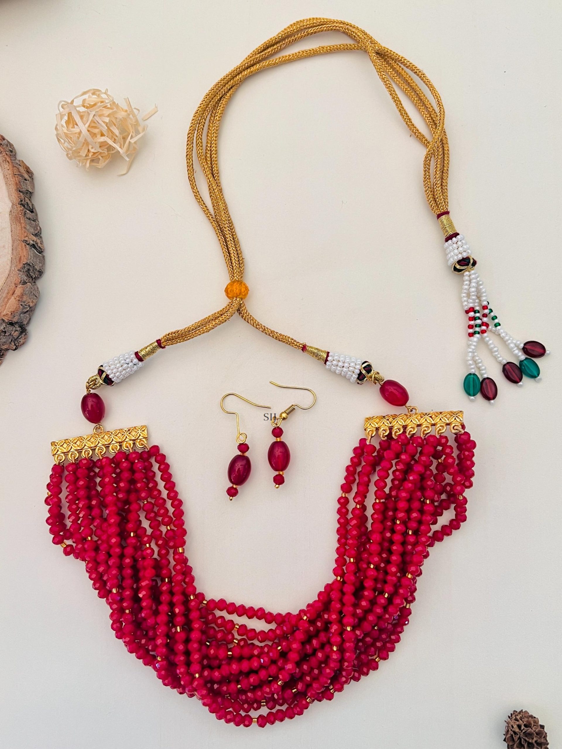Gold Plated Multi Layers Red Beads Choker
