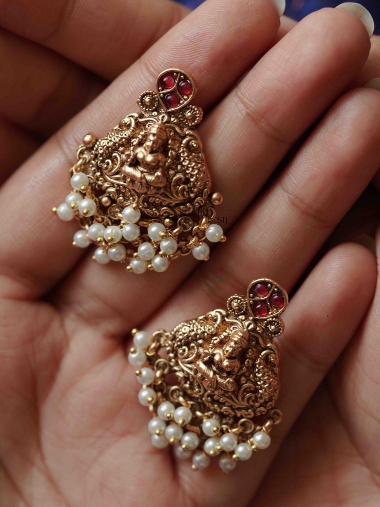 Traditional Lakshmi Earrings with Pearls