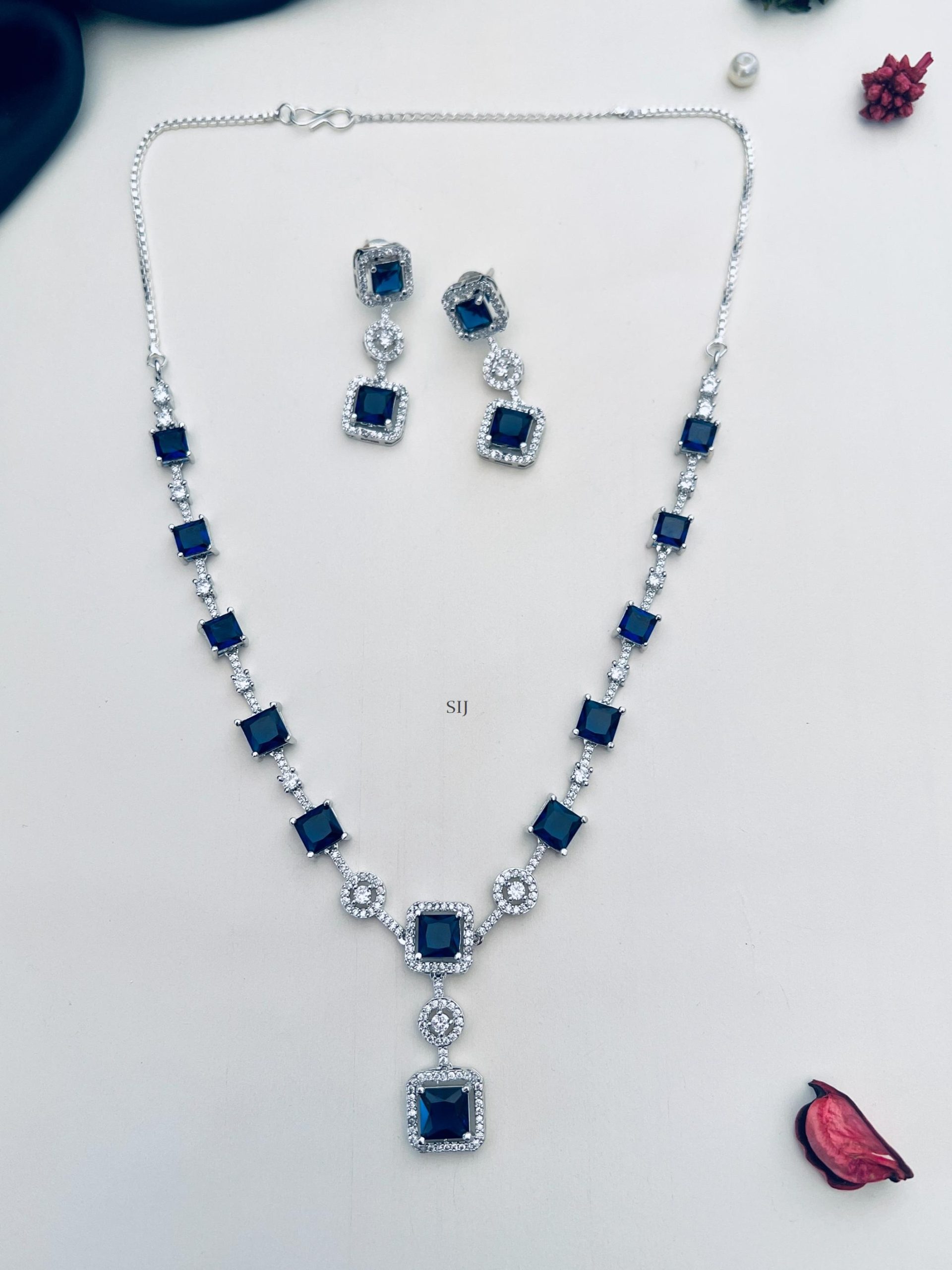 Silver Plated Blue and AD Stones Necklace