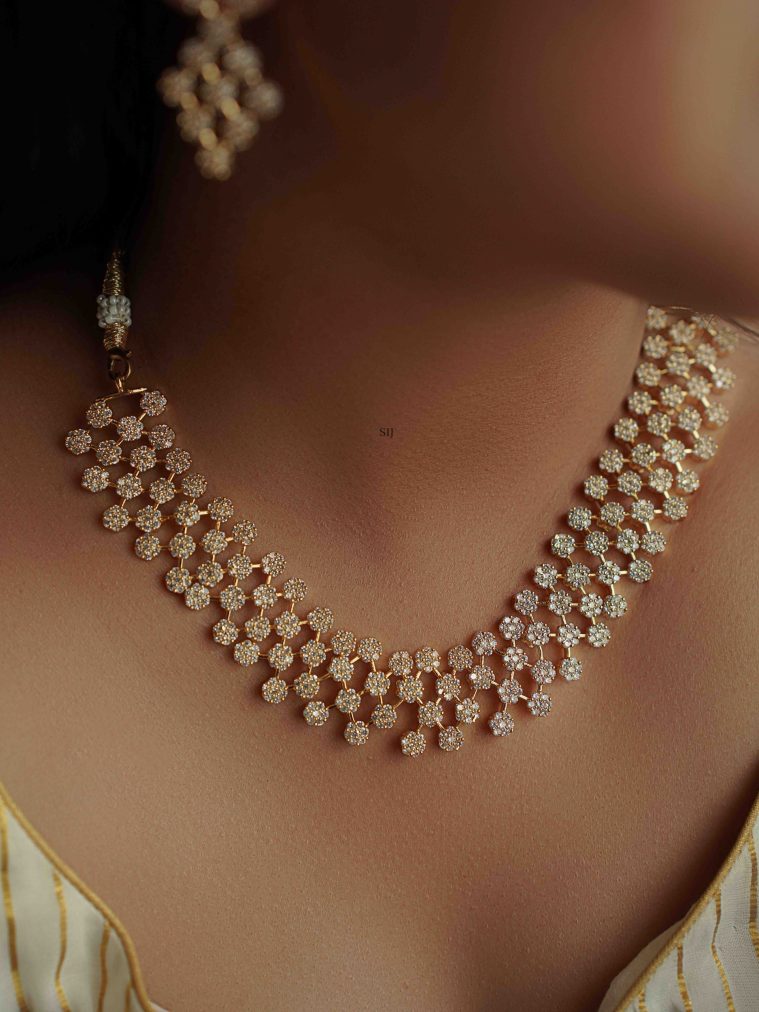 Gold Finish AD Stones Round Flower Design Necklace