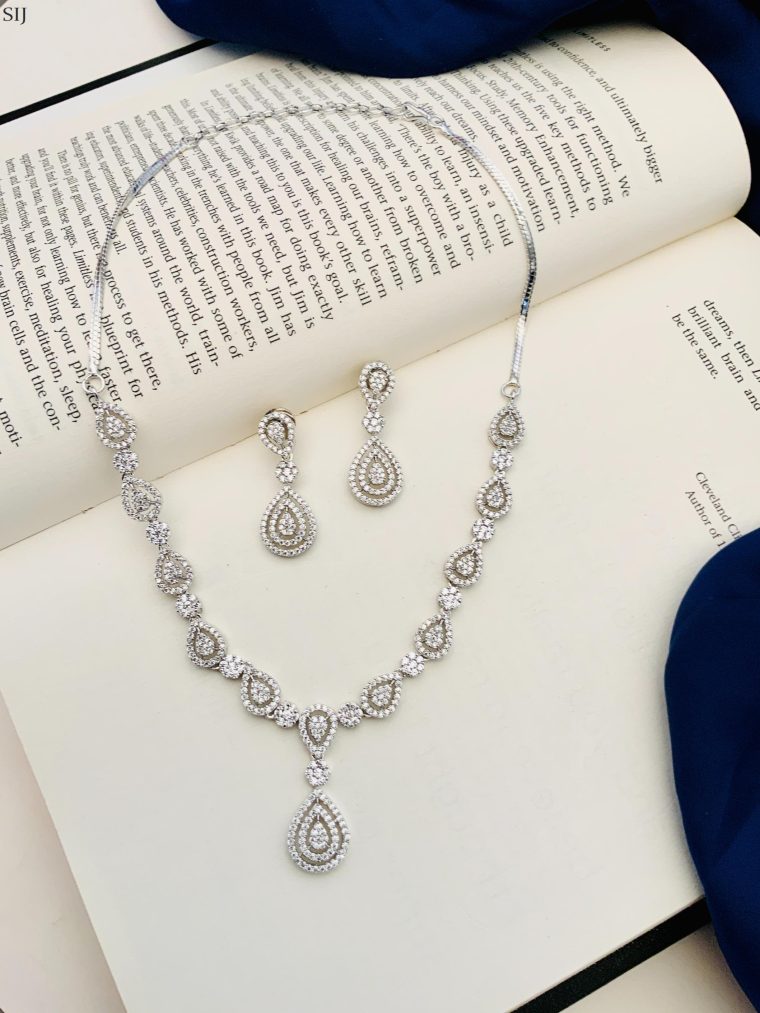 Silver Plated American Diamond Necklace Set