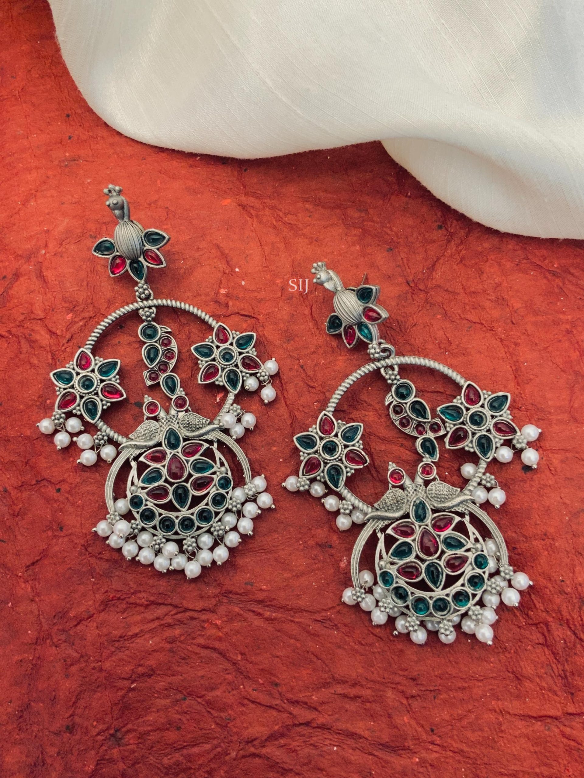 Multi Stones Peacock German Silver Earring