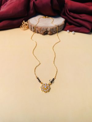 Flower Design Gold Plated Solitaire Diamond Mangalsutra