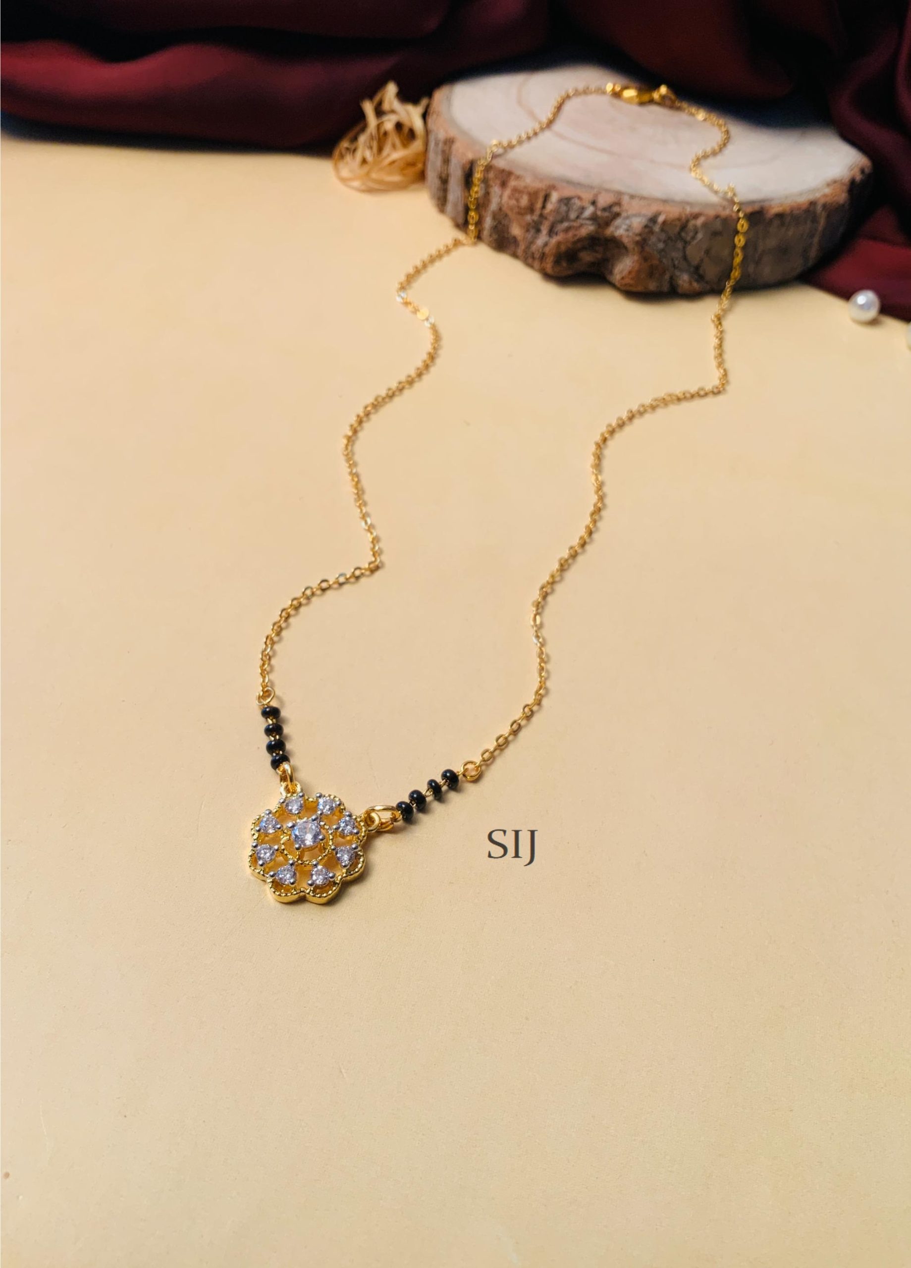 Flower Design Gold Plated Solitaire Diamond Mangalsutra