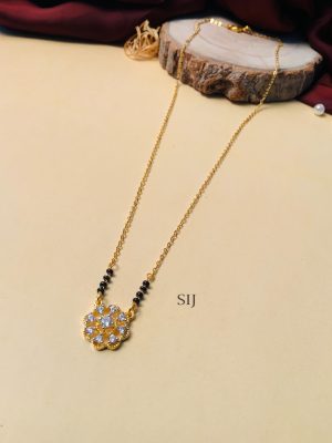 Flower Design Gold Plated Solitaire Diamond Mangalsutra