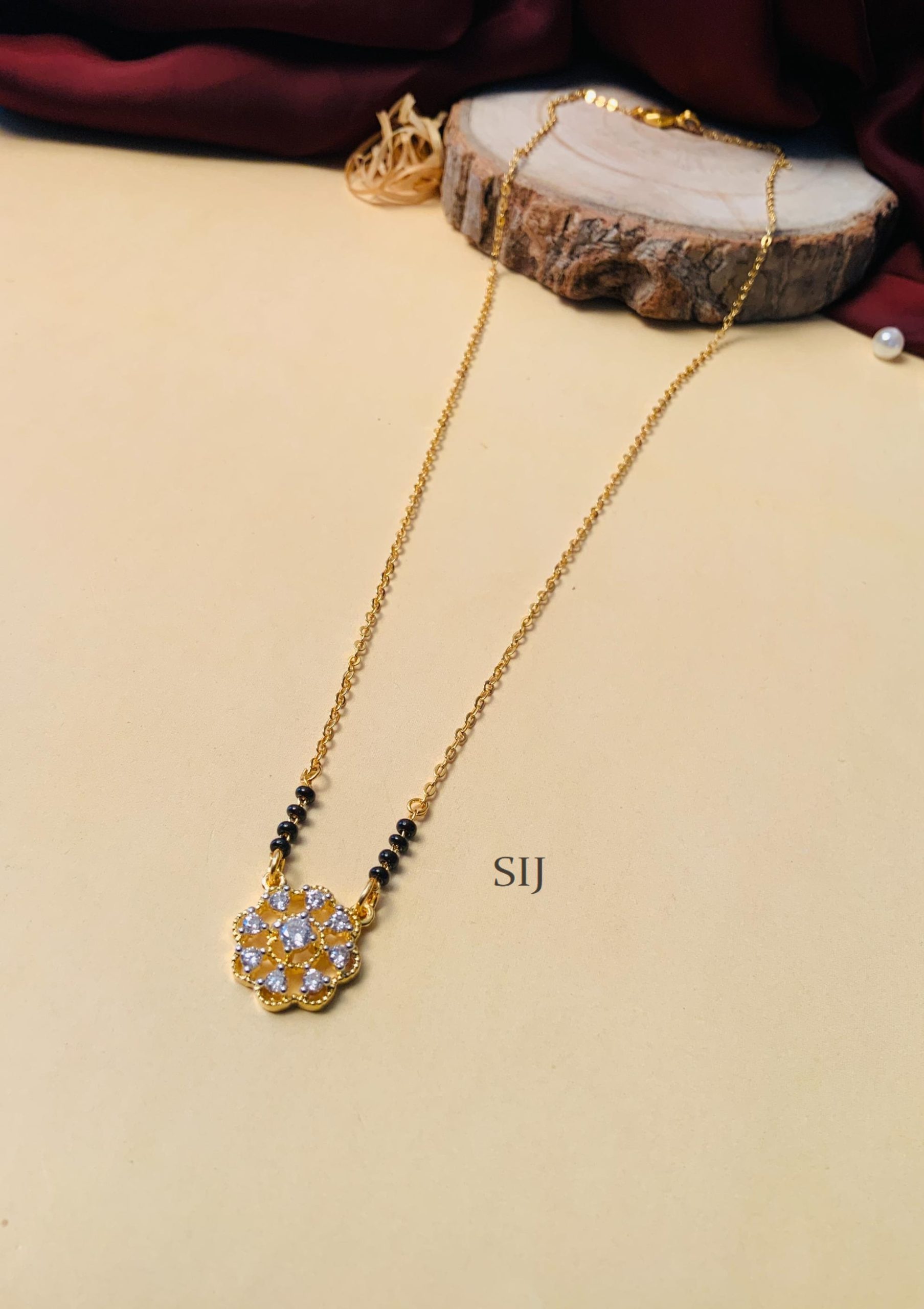 Flower Design Gold Plated Solitaire Diamond Mangalsutra