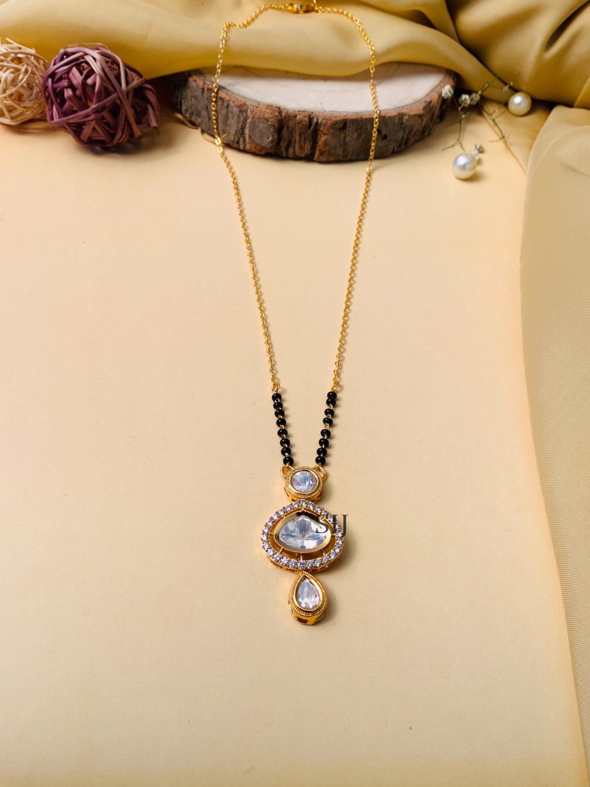 Circle Shaped Pendant Gold Plated Solitaire Diamond Mangalsutra