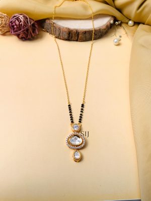 Circle Shaped Pendant Gold Plated Solitaire Diamond Mangalsutra