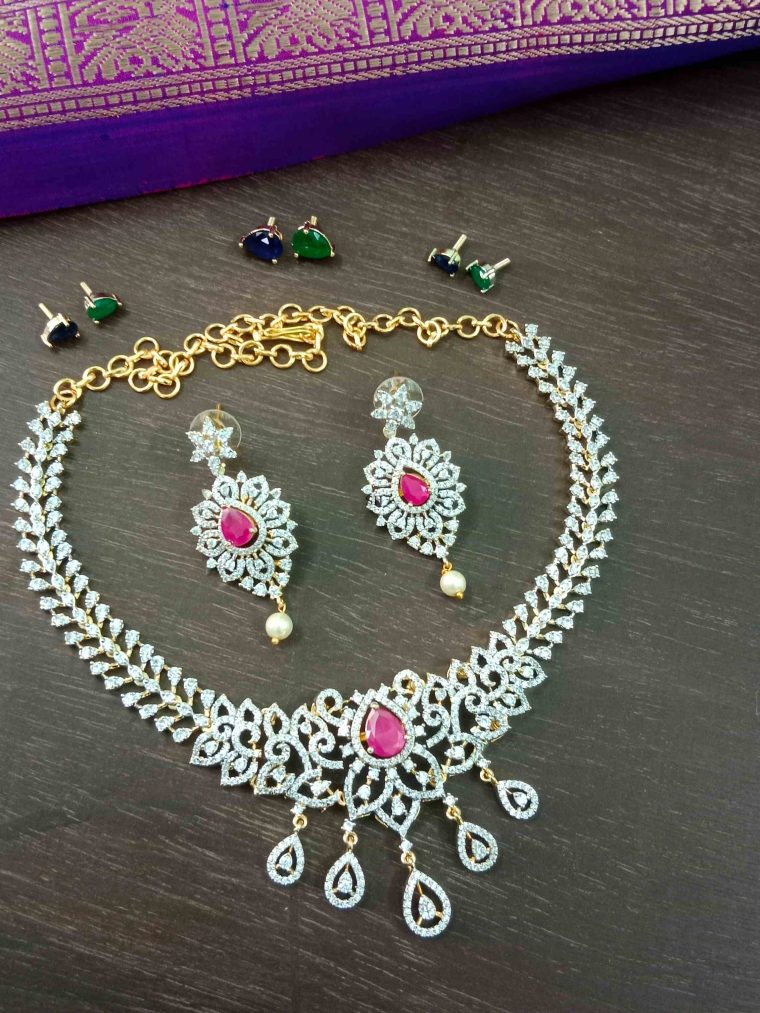 Artificial Dazzling AD Necklace With Color Changing Stones