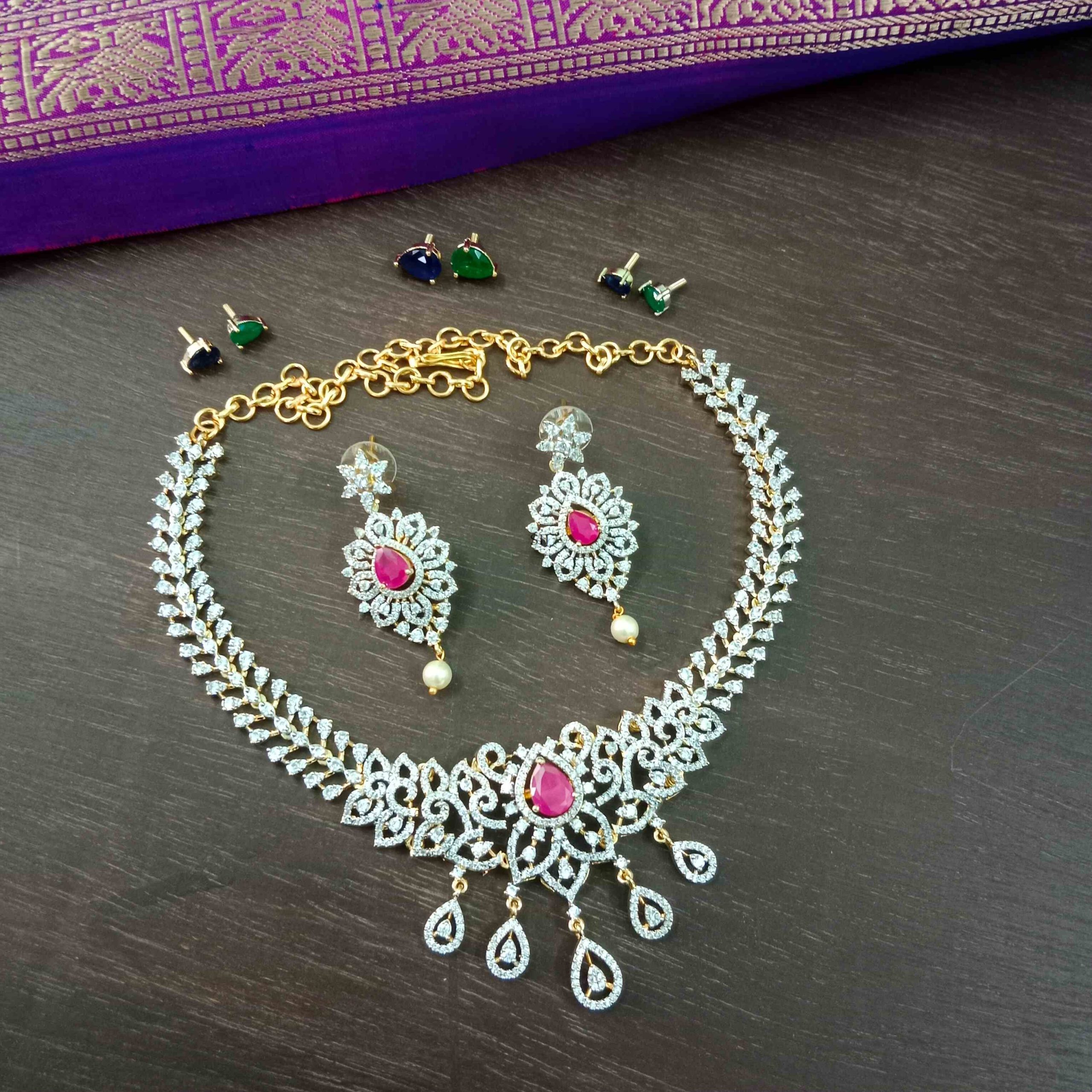 Artificial Dazzling AD Necklace With Color Changing Stones