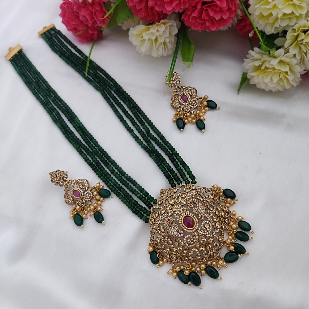 Artificial Green Beads Long Necklace