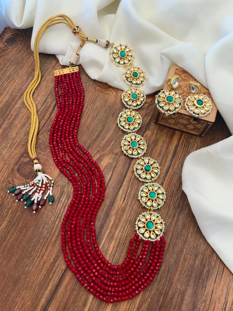 Artificial Kundan and Red Beads Long Haram