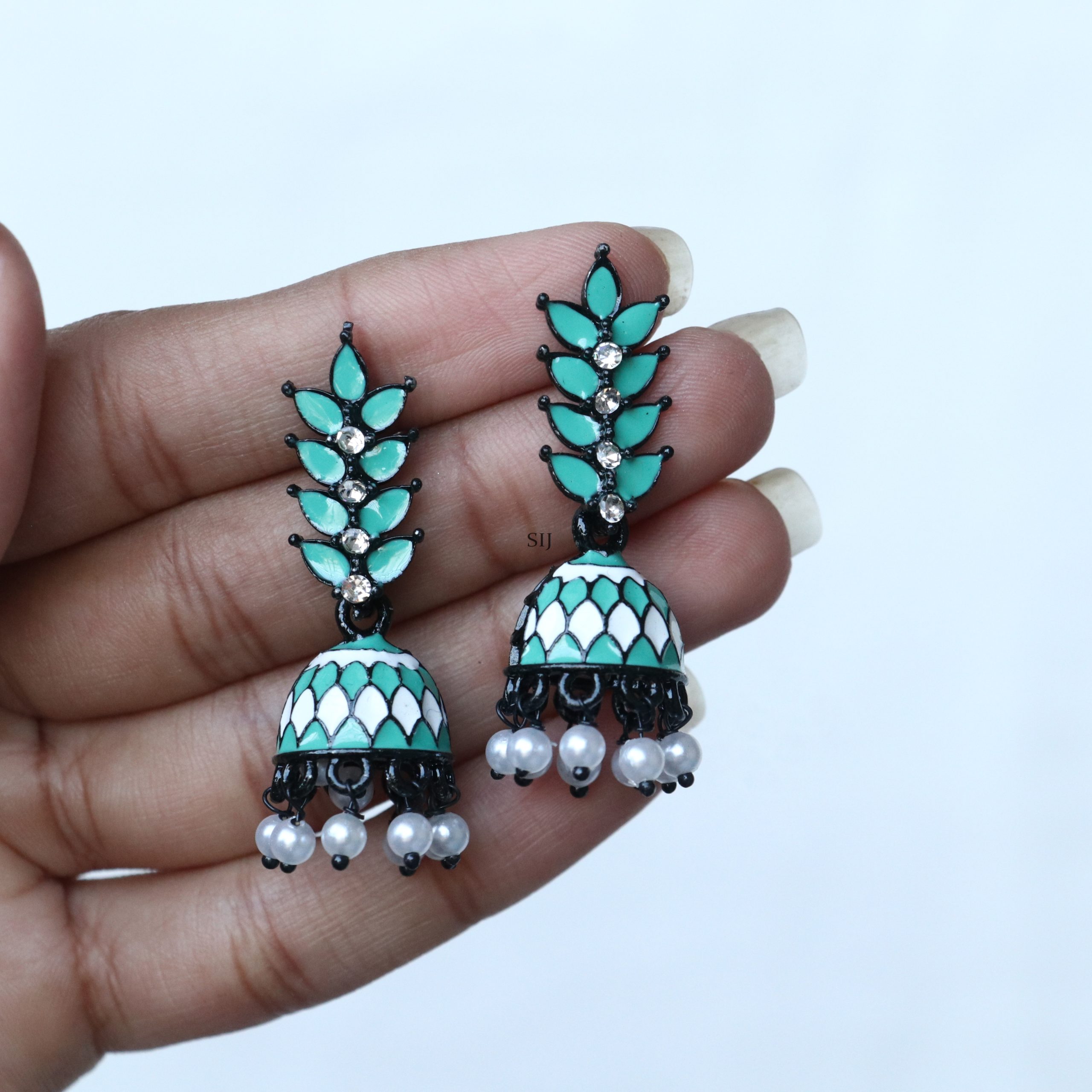Artificial Meenakari Leaf Design Earrings