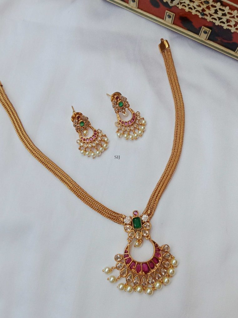 Artificial Pearl Drop Chand Bali Necklace