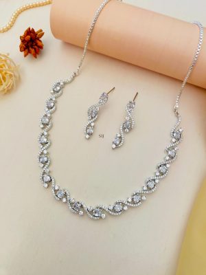 Artificial Silver Plated American Diamond Necklace