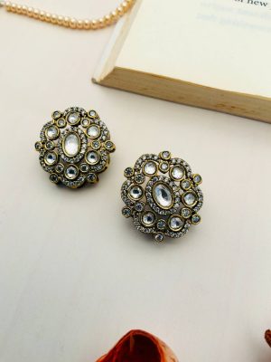 Artificial Silver-Plated white Stone Studded Ear Studs